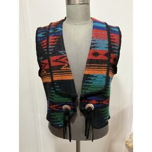 Vintage Woolrich Sz L 84% Wool Vest Silvertone Conchos SW or Western USA MADE